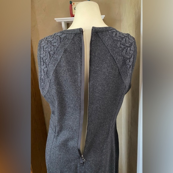 Magaschoni Collection Women Sleeveless Cable Knit Insert Midi Dress Gray Wool - Picture 4 of 13